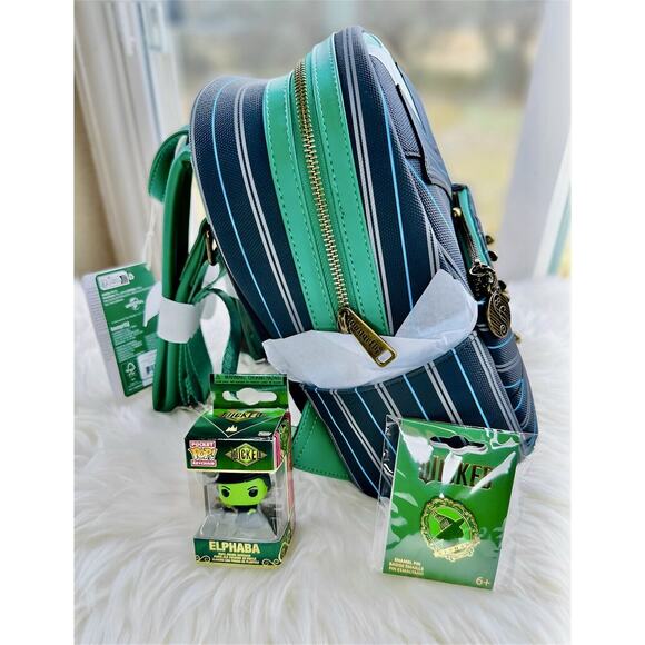 *NEW 3 PACK* Loungefly Wicked Elphaba MiniBackpack, Funko Pop Keychain, & BL Pin - Picture 4 of 8